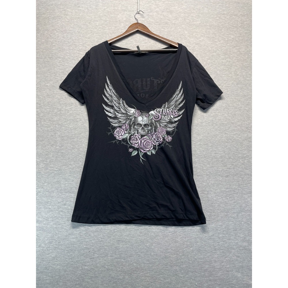 Hot Leathers Sturgis Black Hills Rally 2018 T Shirt Womens Large Black Graphic